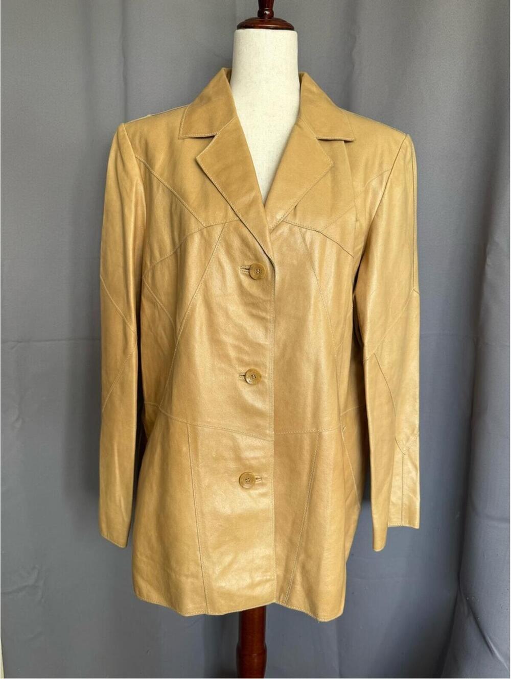 Vintage Wilsons Leather Women's Tan Button-Front Leather Jacket